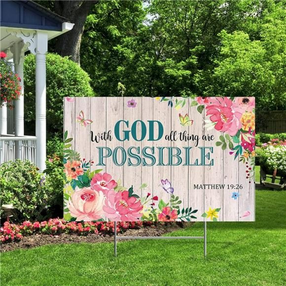 Spring with God All Things Are Possible Plastic with H Metal Stakes 25 x 16 Inch - Picture 4 of 7
